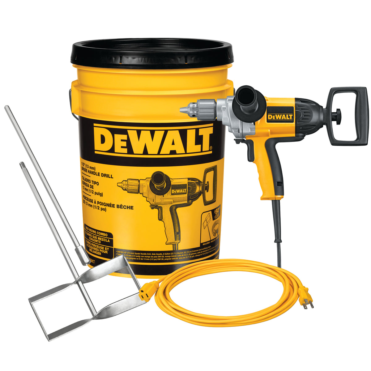 DEWALT DW130VBKT 1/2 Spade Handle Drill With Spade Bit Plus Mixing Kit