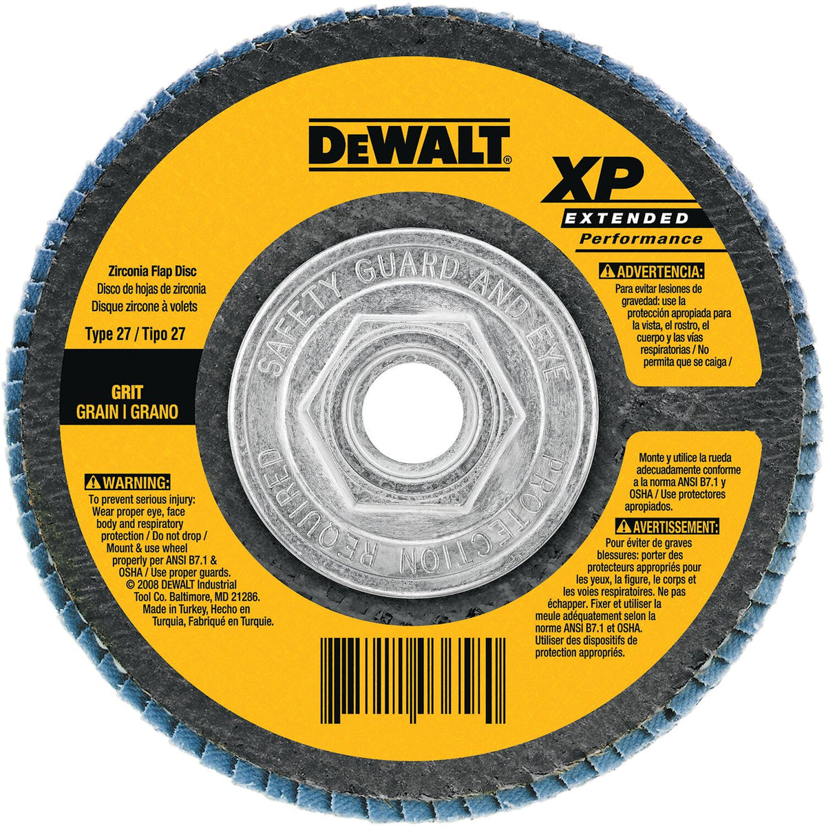 Dewalt DW8337 Coated Flap Disc - 5/8 in Threaded Arbor, Type 29, 4-1/2 in Disc Diameter, 24 Grit, 13300 RPM