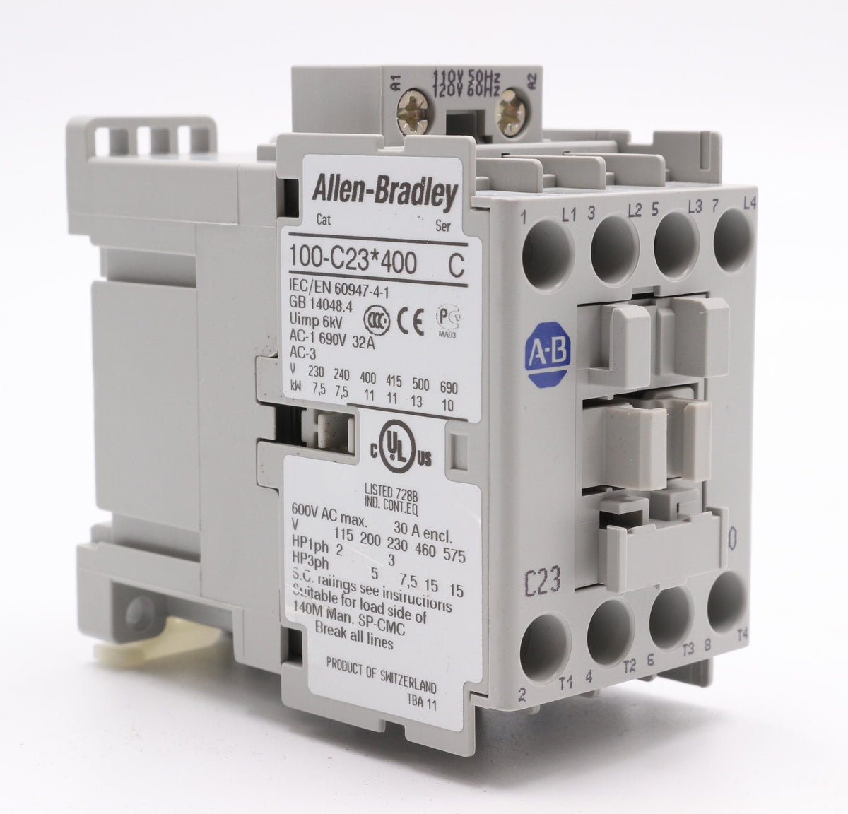 CaptiveAire 100-C23D400 120VAC Din Rail Mounted Motor Contactor