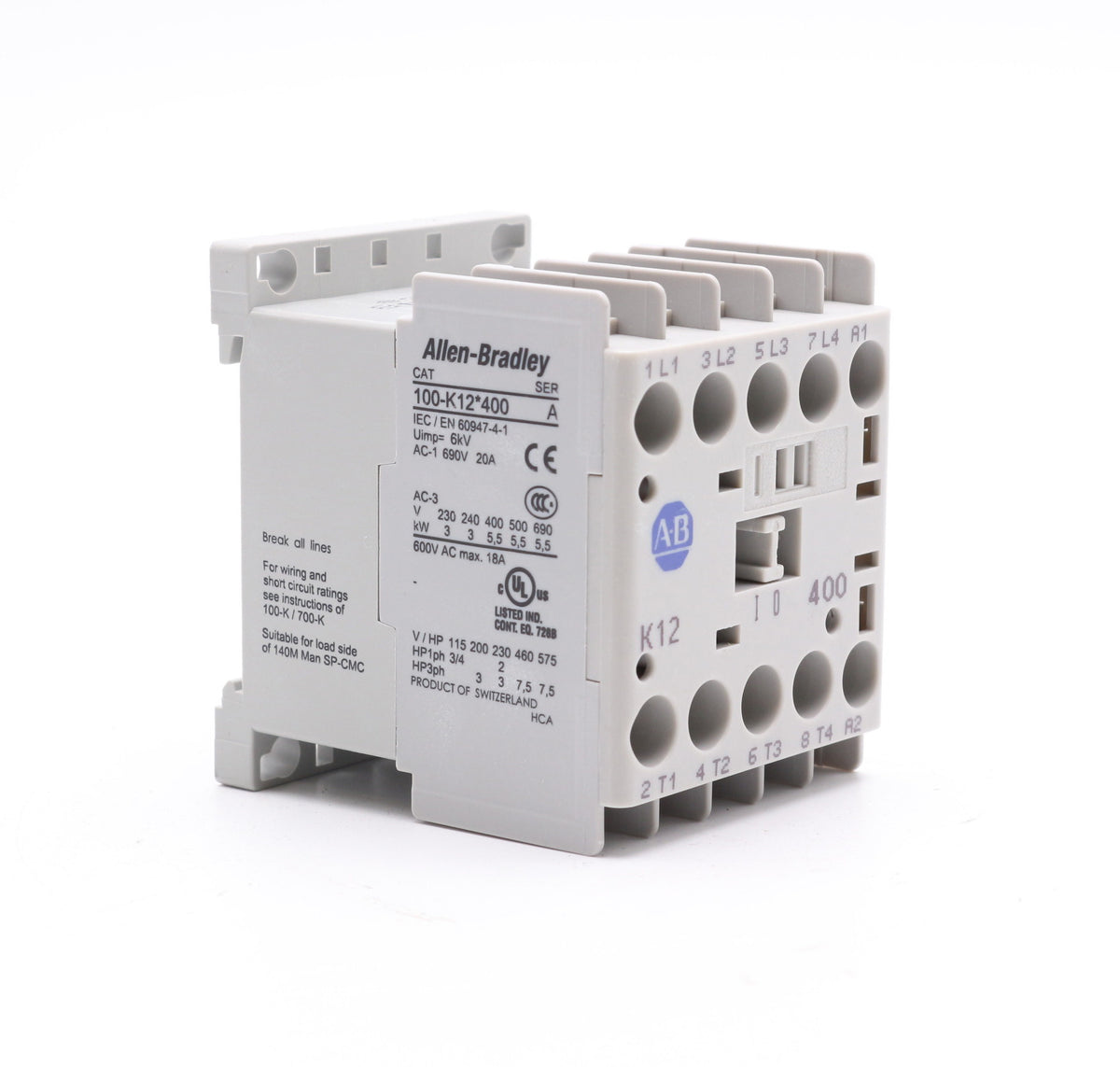 CAPTIVEAIRE 100-K12D400 120VAC Din Rail Mounted Motor Contactor 4 Pole 12A