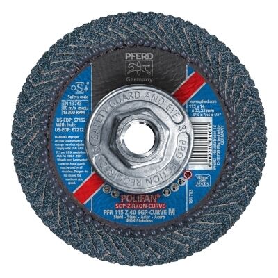 PFERD 67371 POLIFAN SGP Zircon-Curve Radial Type PFR Flap Disc 7 in x 5/16 in 40 Grit 5/8 in-11 Arbor