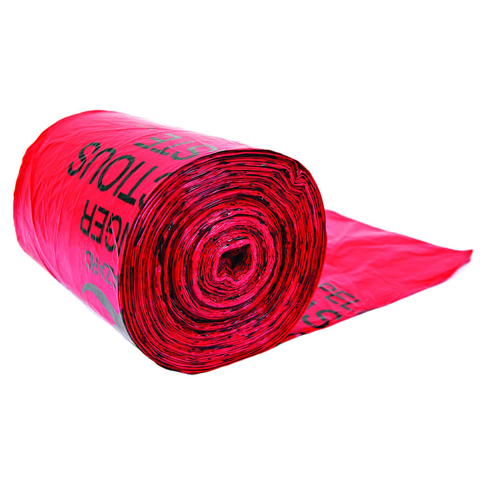 Justrite 5901 Biohazard Waste Can Liner Bag For Biohazard Waste Cans, Plastic, 15 Gal Cap, Red, Pk of 100