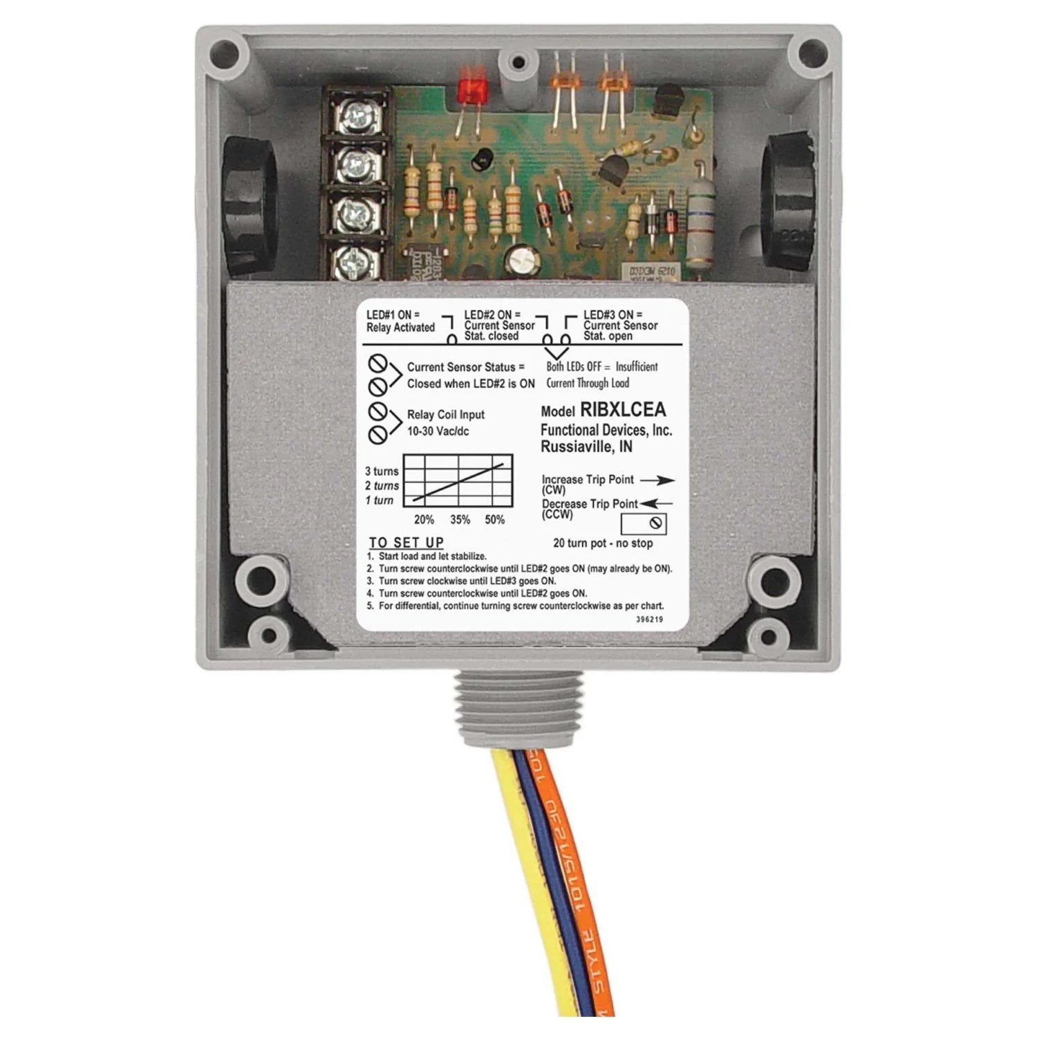 FUNCTIONAL DEVICES Functional Devices RIBXLCEA Current Switch and Relay Combination 5A SPDT Relay 10-30v Coil Adjustable