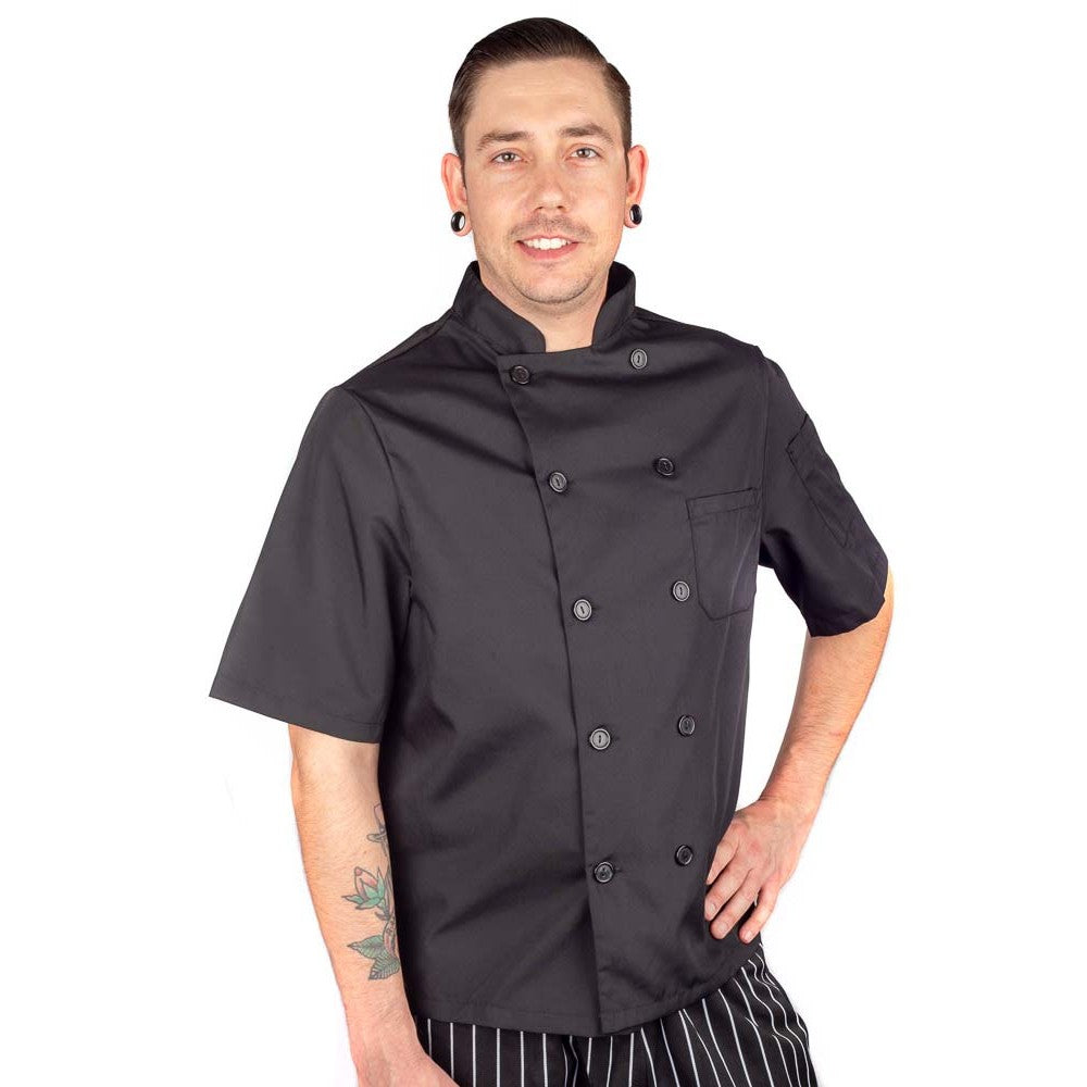 KNG 2XL Mens Chef Coat LW Mesh Short Slv Black for Mavrik 3905BLK2XL