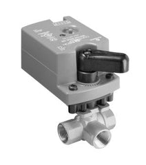 Johnson Controls VG1841BN+9T4GGA Model VG1841BN Three-Way Plated Brass Trim NPT End Connections Ball Valve with Model VA9104-GGA-3S Non-Spring-Return Electric Actuator