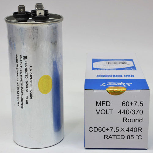 Supco CD60+7.5X440R - ROUND RUN CAPACITOR 60 + 7.5 MFD X 440V CD60+7.5X440R