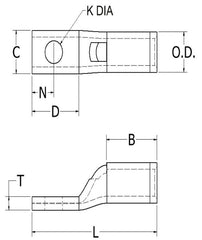 BURNDY YA28LNT38 4/0 AWG CU, One Hole, 3/8 Standard Barrel Inspection Window Narrow Tongue Internal Chamfer Tin Plated UL/CSA 90C Up to 35kV 15 Die Index