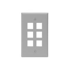 Leviton 41080-6GP QuickPort Wallplate, Single Gang, 6-Port, Grey