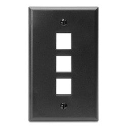 Leviton 41080-3EP QuickPort Wall Plate, Single-Gang, 3-Port, Black