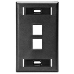 Leviton 42080-2ES Single Gang QuickPort Wall Plate with ID Windows, 2-Port, Black