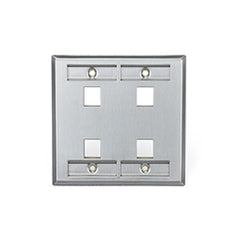 Leviton 43080-2L4 Dual Gang Wall Plate, 4 Ports with ID, Stainless Steel