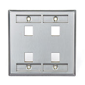 Leviton 43080-2L4 Dual Gang Wall Plate, 4 Ports with ID, Stainless Steel