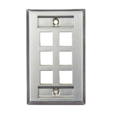 Leviton 43080-1L6 Stainless Steel QUICKPORT Wallplate, Single-Gang, 6-Port