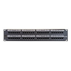 Leviton 69586-L48 CAT6 Flat 110-Style Patch Panel with Magnifying Lens Label Holder, 48-Port, 2U RMS, Black