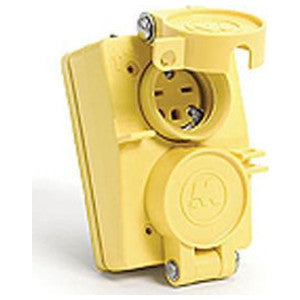 Molex 60W33DPLX Watertite Wet Location Straight Blade Duplex Female Receptacle With Flip Lid 20A 125V 2P3W NEMA 5-20R Yellow