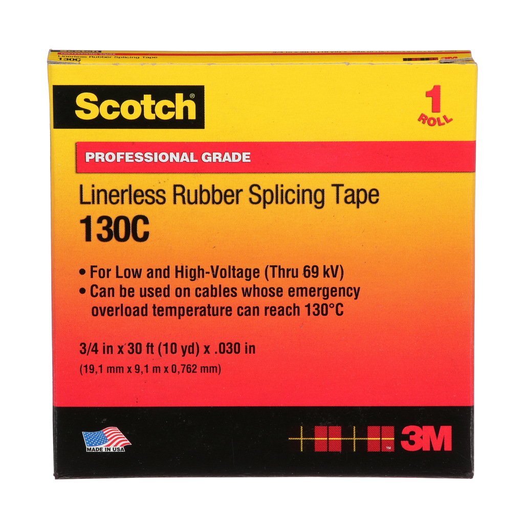 Scotch 130C-3/4X30FT 3M 130C Scotch® 3/4 x 30ft Linerless Rubber Splicing Tape, Black