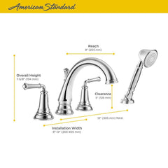 American Standard T052901.295 Delancey Two Handle Roman Tub Faucet With Handshower In Brushed Nickel