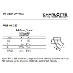 Charlotte Pipe 02873 3 1/6 Bend - 60 Deg - Elbow (Street) - Ftg x Hub - ABS DWV