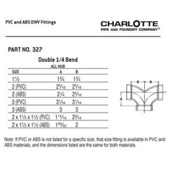 Charlotte Pipe 02896 1-1/2 1/4 Bend - 90 Deg - Elbow (Double) - Hub x Hub - ABS DWV