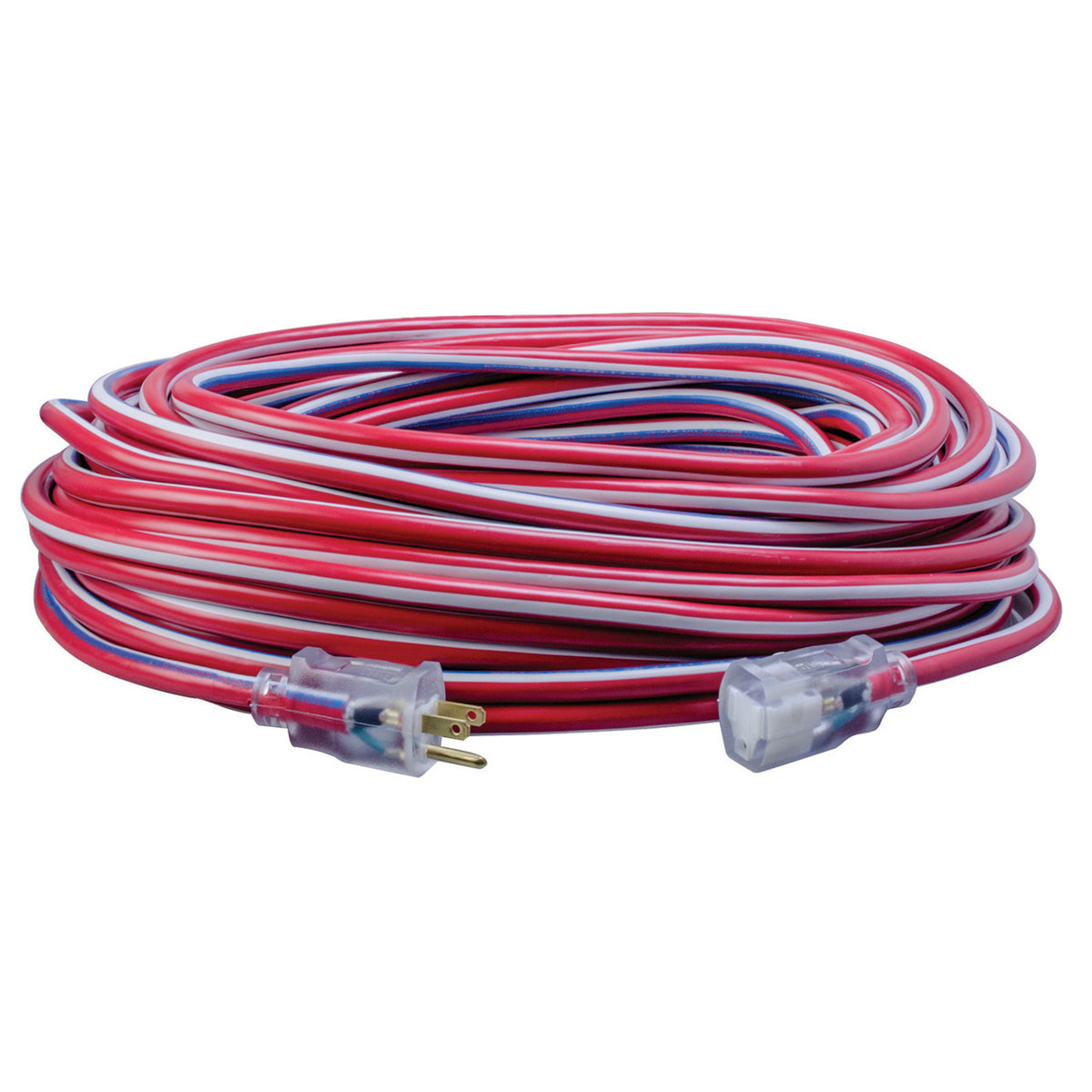 Coleman Cable 0500159US 12/3 100' SJTW Red White And Blue Wounded Warrior Vinyl Lighted Extension Cord