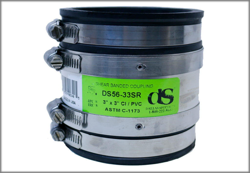 Fernco DS56-33SR ARC 3X3 PL/CI TO PL/CI Flexible Band Coupling 3 in