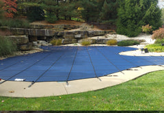 GLI 20-2040RE-CES48-SAP-BLU GLI 12-Year Secur-A-Pool Mesh Safety Cover | Rectangle 20' x 40' Blue | 4' x 8' Center End Step