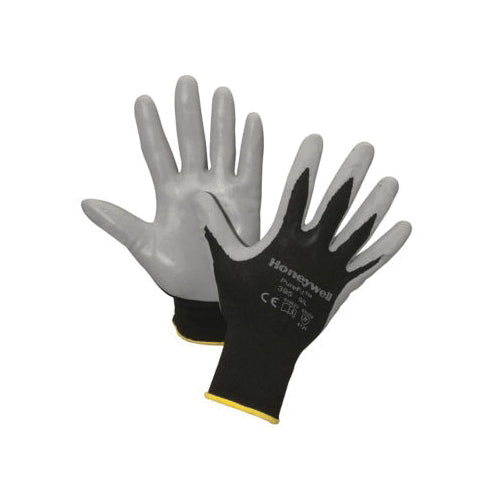 Honeywell Safety 380-L General Purpose Gloves, L, Nitrile/Polyurethane Palm, Nylon, Black/Gray, 380-L