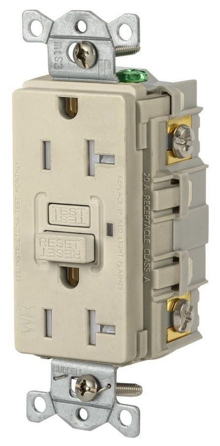 Hubbell GFRTW20I 20A 125VAC Comm Trwr GFR Ivory 20A 125V Receptacle