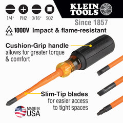 Klein Tools 33734INS Slim-Tip Insulated Screwdriver Set 1000 Volt 4-Piece