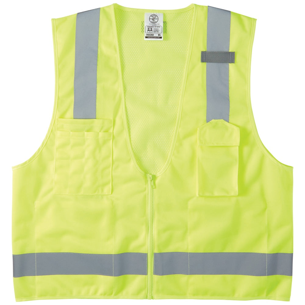 Klein Tools 60269 Safety Vest, M/L, Hi-Viz Yellow, Polyester, ANSI Class: Type R Class 2