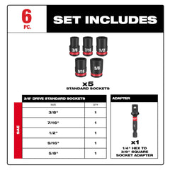 Milwaukee Tool 49-66-7035 6PC SHOCKWAVE Impact Duty 3/8 Drive SAE Standard Socket Set