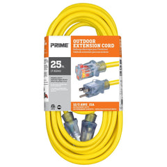 Prime EC511825 25' Yellow 12/3 SJTW U/G Extension Cord With Lighted End