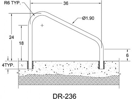 Saftron DR-236-W Deck Mounted 2-Bend Handrail Pair | .25 Thickness 1.90 OD | 36W x 24H