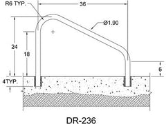 Saftron DR-236-W Deck Mounted 2-Bend Handrail Pair | .25 Thickness 1.90 OD | 36W x 24H