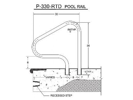 Saftron P-330-RTD-G Return to Deck Mounted 3-Bend Handrail | .25 Thickness 1.90 OD