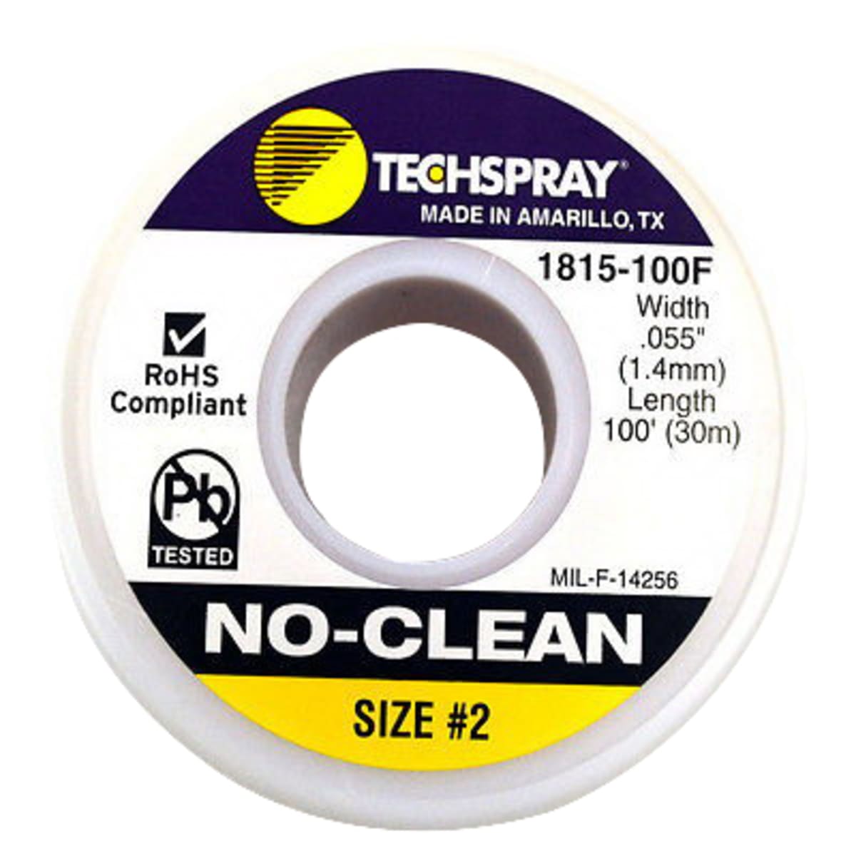 TECHSPRAY 1815-100F No-Clean Desoldering Braid, 0.055 x 100 ft