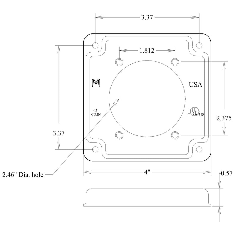 Mulberry 11423 4IN Square, 1/2IN Raised, Power Outlet Cover