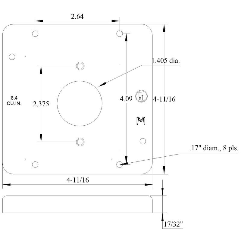 Mulberry 11503 4 11/16IN Square, 1/2IN Raised Cover, Single Receptacle