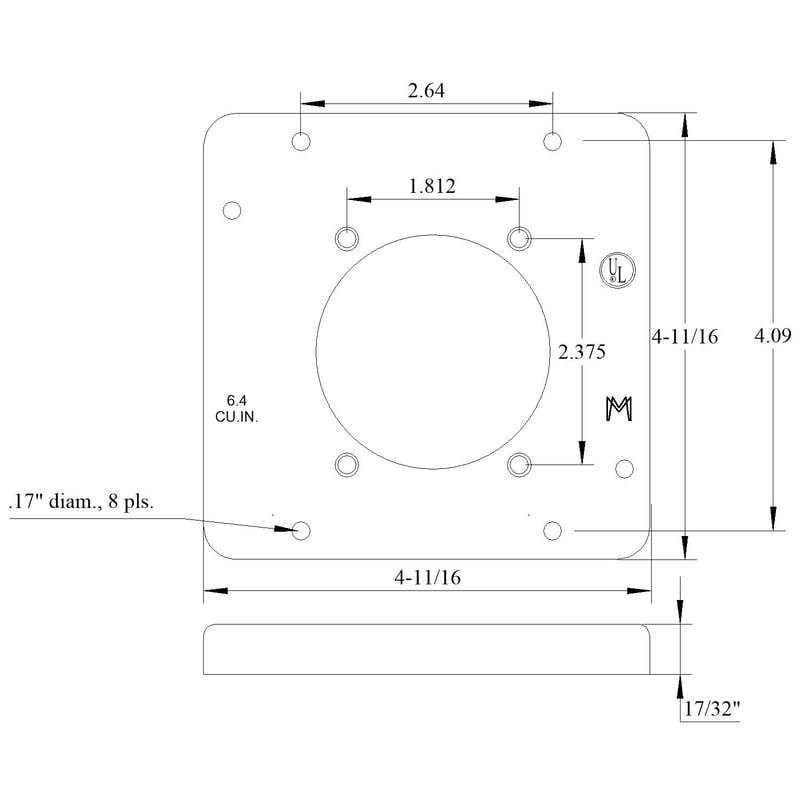 Mulberry 11523 4 11/16IN Square, 1/2IN Raised Cover, Power Outlet