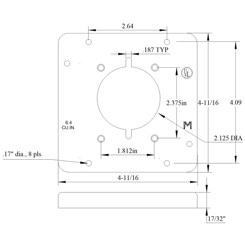 Mulberry 11522 4 11/16IN Square, 1/2IN Raised Cover, Range/Dryer Receptacle