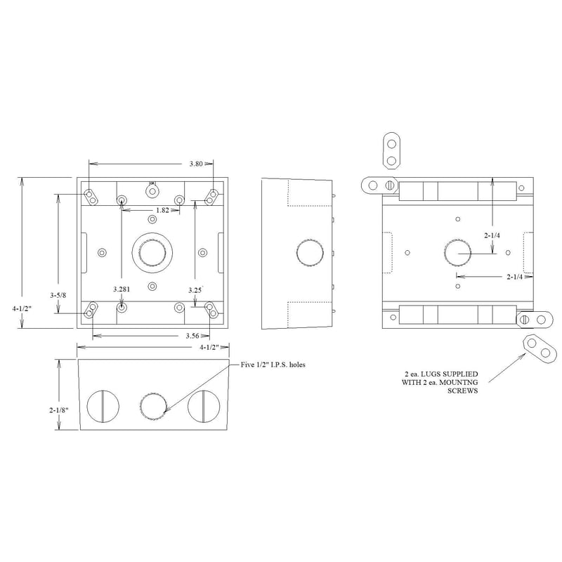 Mulberry 30251 2 Gang Weatherproof Box (5 outlets) 1/2 IN Hub