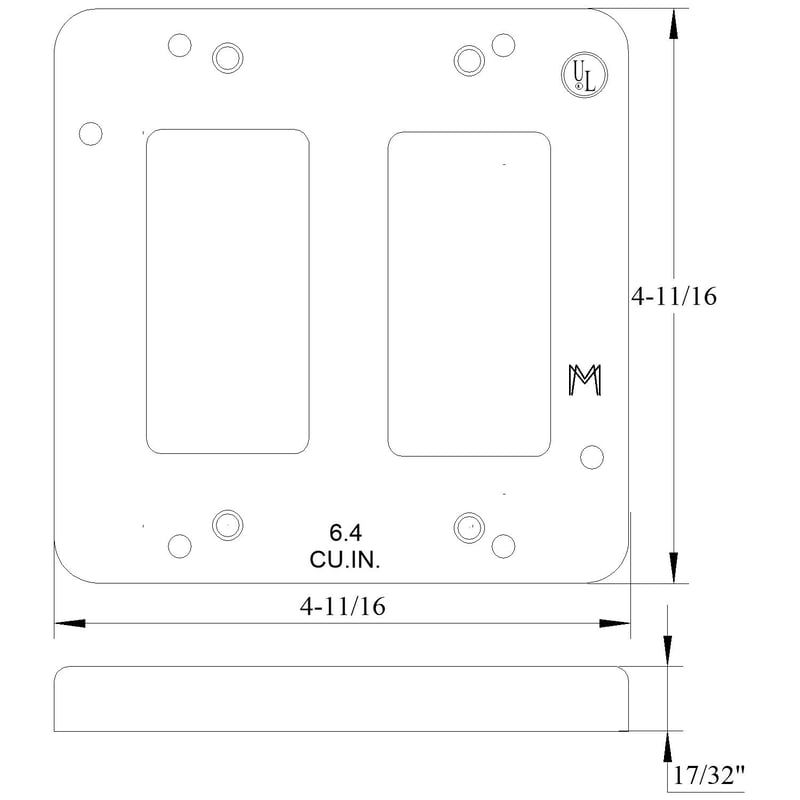 Mulberry 11533 4 11/16IN Square, 1/2IN Raised Cover, 2 GFI