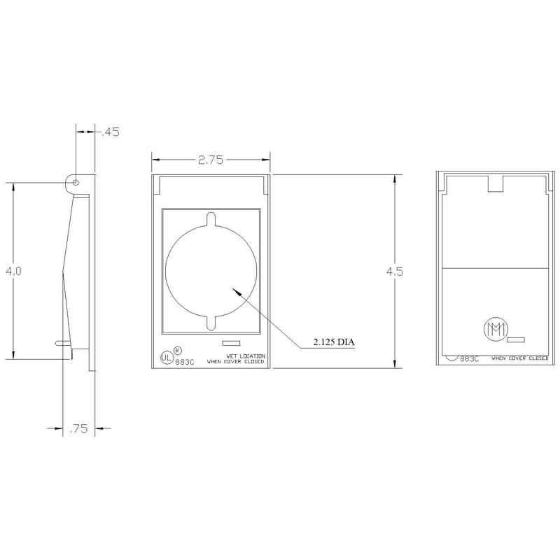 Mulberry 30534 1 Gang, Single Receptacle Weatherproof Cover, Lock Hasp, Vertical, Gray