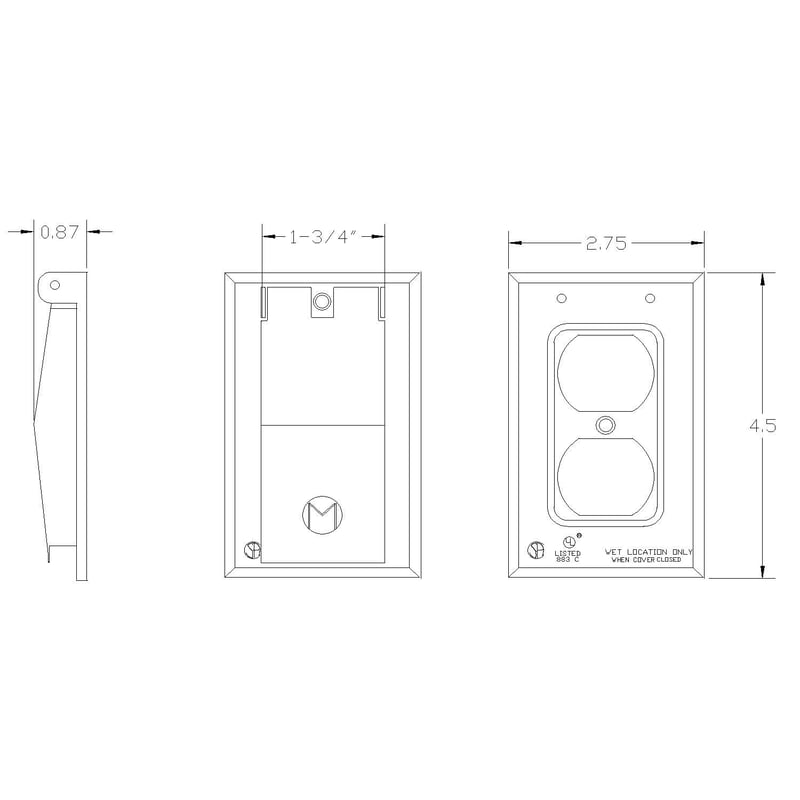 Mulberry 30550 1 Gang Duplex Receptacle Weatherproof Cover Vertical Gray