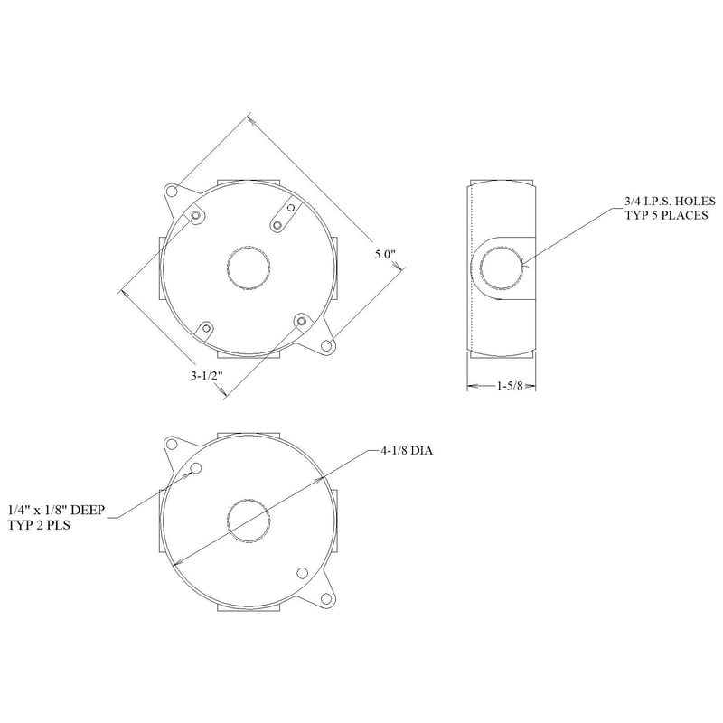 Mulberry 30326 Weatherproof Box 4IN Round (5) 3/4IN Outlets