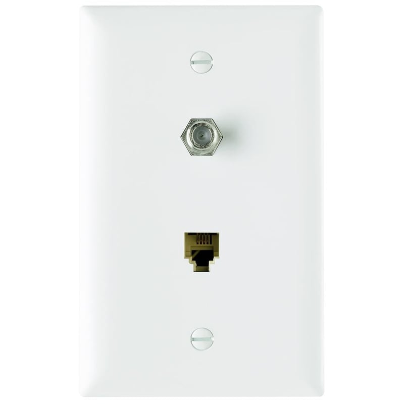 Legrand-On-Q TPTELTVW 1 Gang Wall Plate, One RJ11 Telephone Jack, One F Type Coupler, White