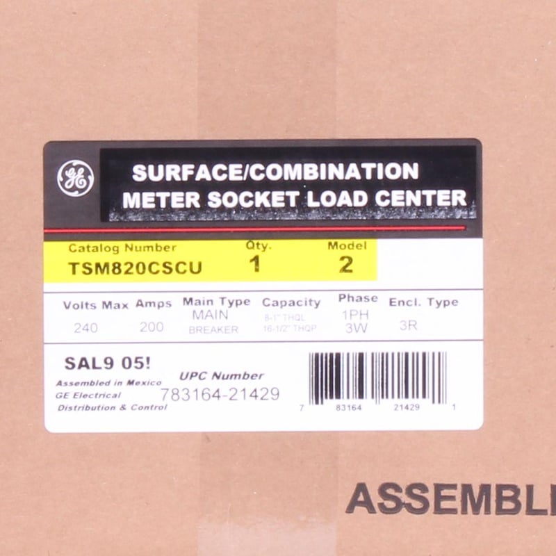 GE TSM820CSCU Meter Socket Load Center 200 Amp, 8 Space, 16 Circuit, Outdoor Combination Main Breaker