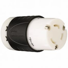 Pass & Seymour L530C Connector, Turnlok 3 Wire Ground, IP20, 30A, 125V, Black Back, White Body