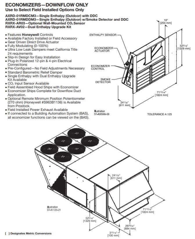 Rheem AXRD-01RMDCM3 Economizer, For Horizontal Duct Installation (RKNL-H), 15-25 Ton Units