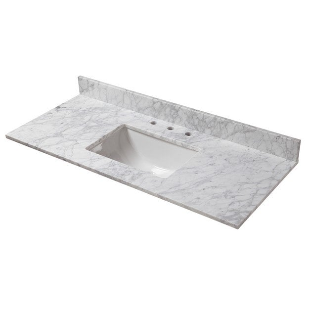 Cahaba CAVT0169 49 in x 22 in Carrara Marble Vanity Top with Trough Basin and 8 in Faucet Spread